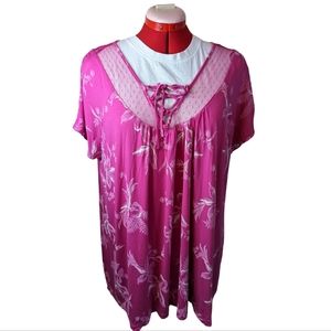 🔖 4 for $20 Michel Studio 2X flowy floral pink shirt with ties